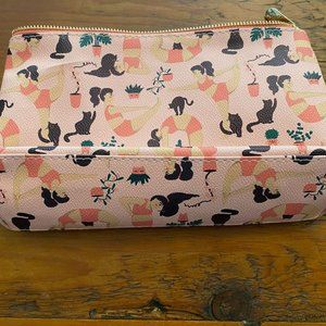 IMOSHION COSMETIC MAKEUP BAG NWT PINK WITH YOGA POSES, CACTUS & CATS - NWOT